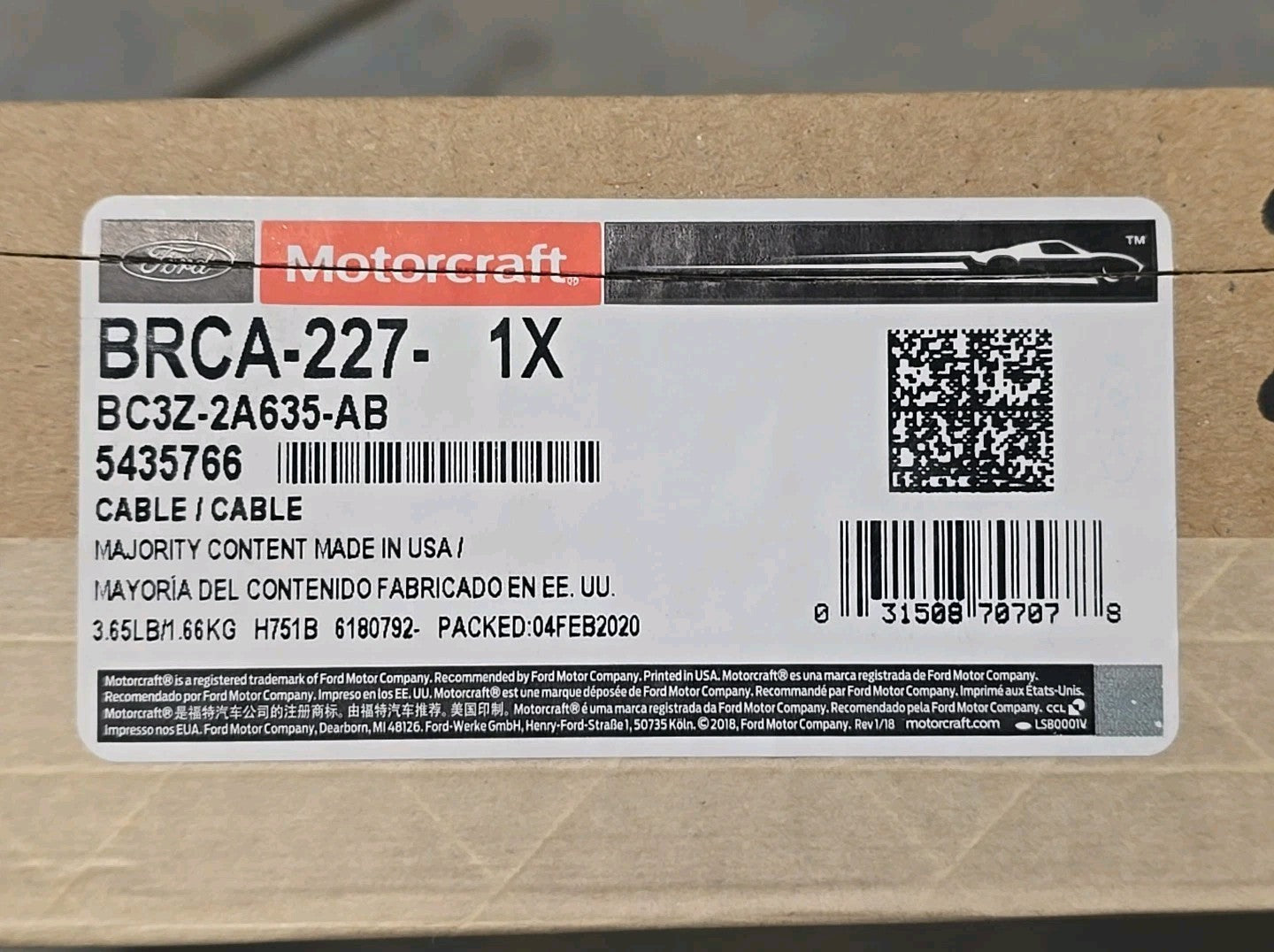 Genuine Motorcraft Parking Brake Cable  BRCA-227 Ford Oem NEW