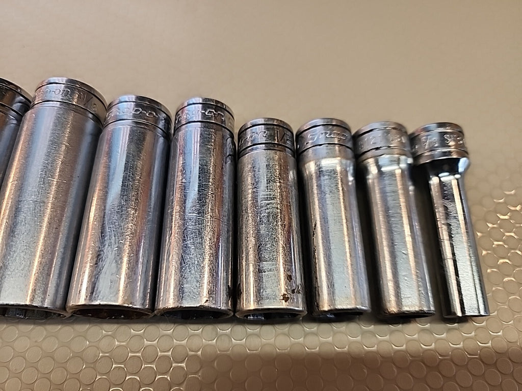 Snap-on 9Piece 3/8" Drive SAE Deep Socket Set 6 Point 
