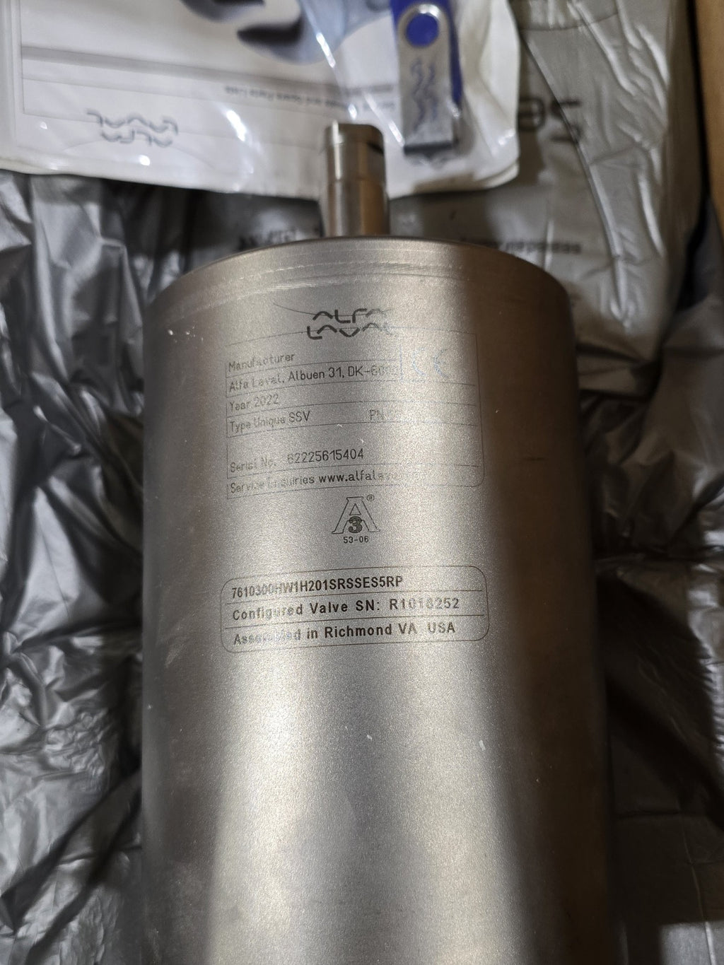 NEW Alfa Laval Unique SSV Sanitary Valve 7610300 Series w/ PN10 Actuator