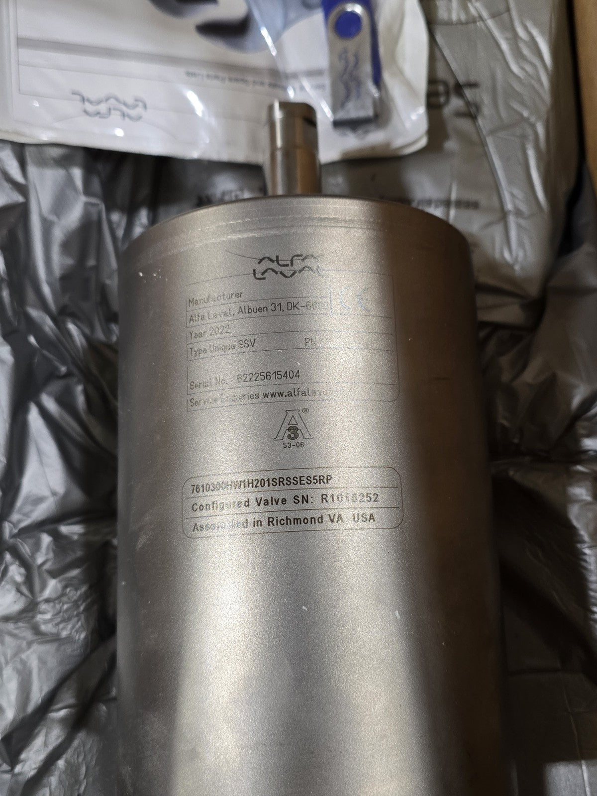 NEW Alfa Laval Unique SSV Sanitary Valve 7610300 Series w/ PN10 Actuator