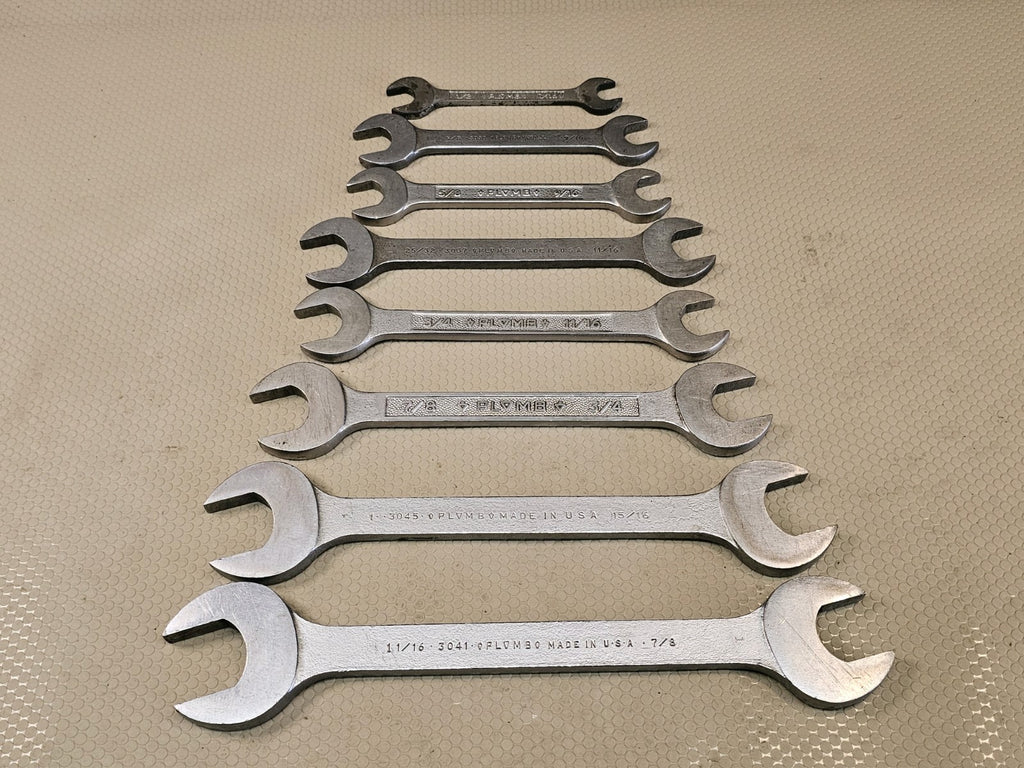 Vintage Plumb Plomb Plvmb Open End Wrench 8pc Set SAE Large 1-1/16" to 7/16