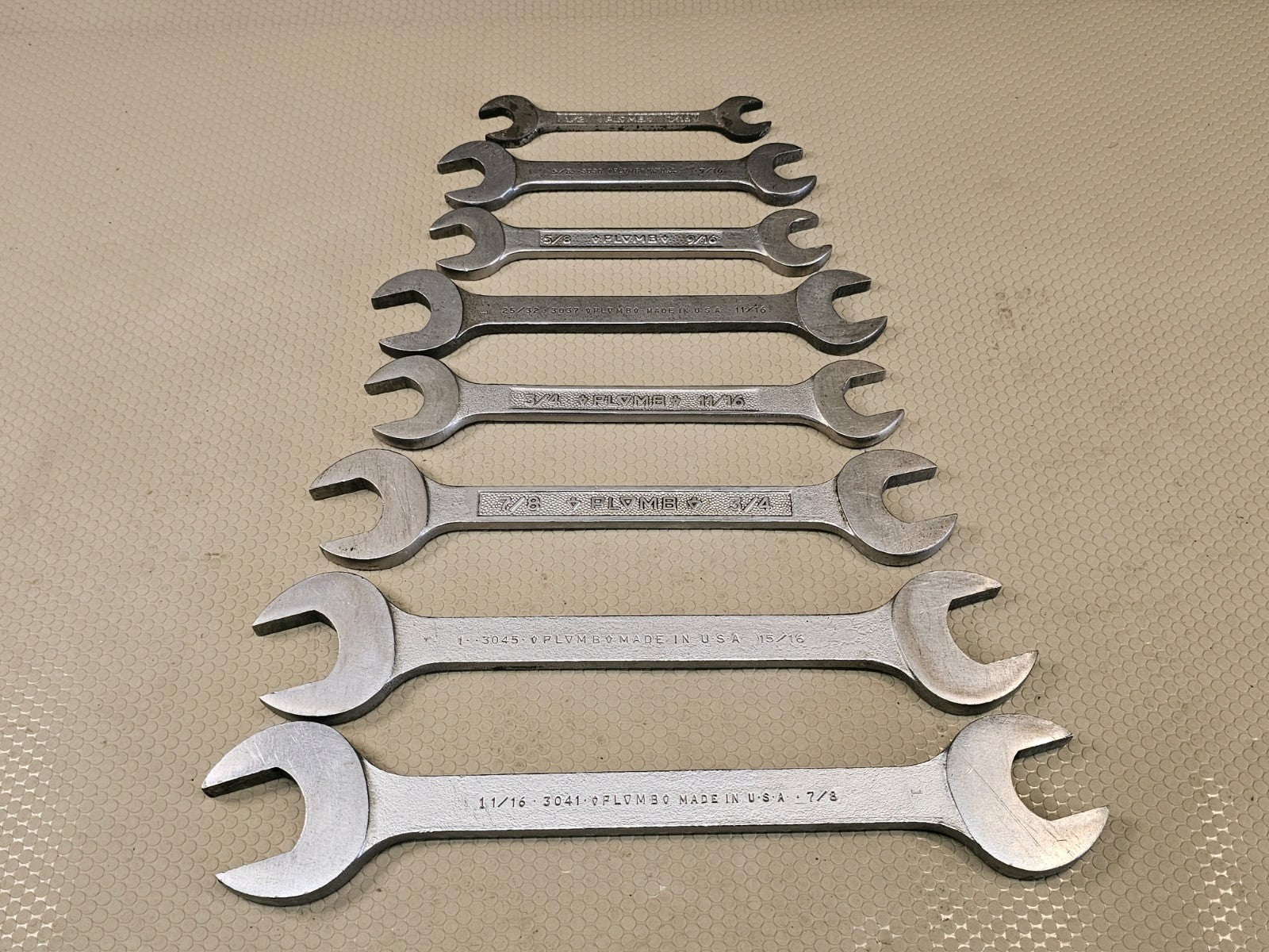 Vintage Plumb Plomb Plvmb Open End Wrench 8pc Set SAE Large 1-1/16" to 7/16