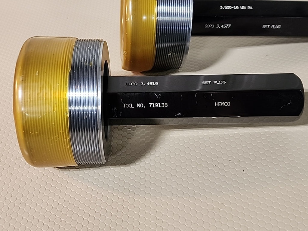 Hemco Thread Set Plug Gages GOPD 3.4577 3.500-16 UN 3.4519 Tool 3.5" GO NO GO