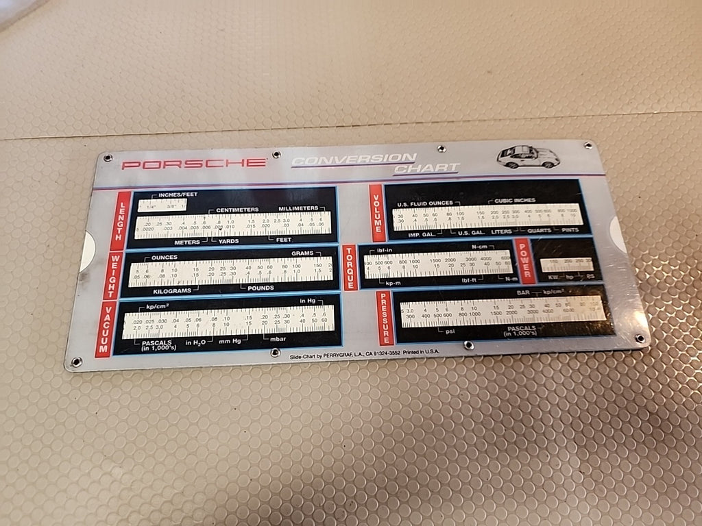 1990’s Porsche Conversion Chart Metric Conversion Sliding Chart