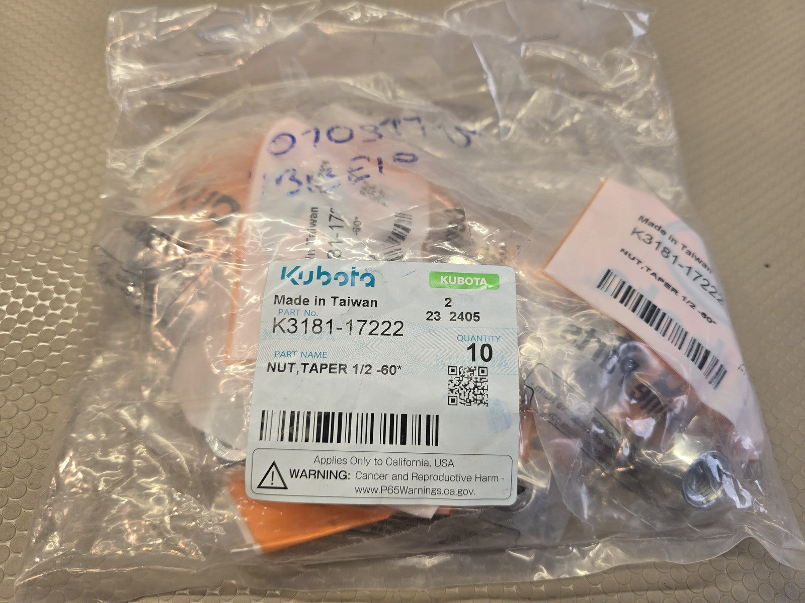 Kubota K3181-17222 Taper Nut 1/2-60* Wheel Lug Nut OEM - Lot of 10 New