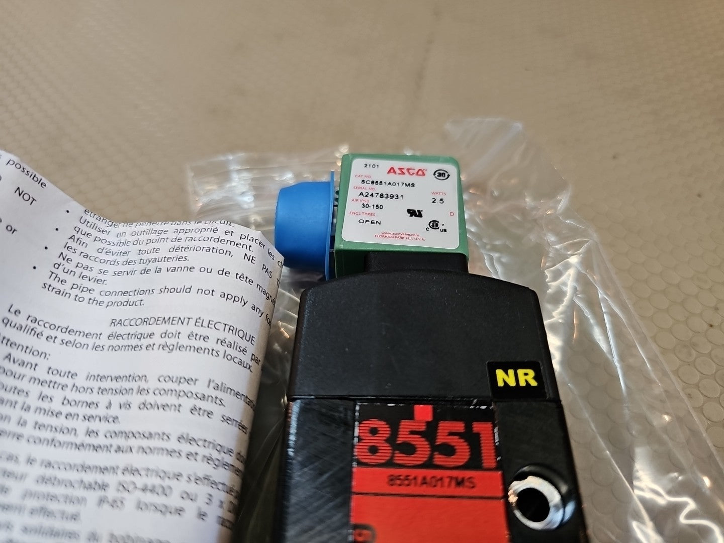 SC8551A017MS 24VDC - ASCO Solenoid 24 VDC 8551 Series Valve, 1/4" NPT Ports