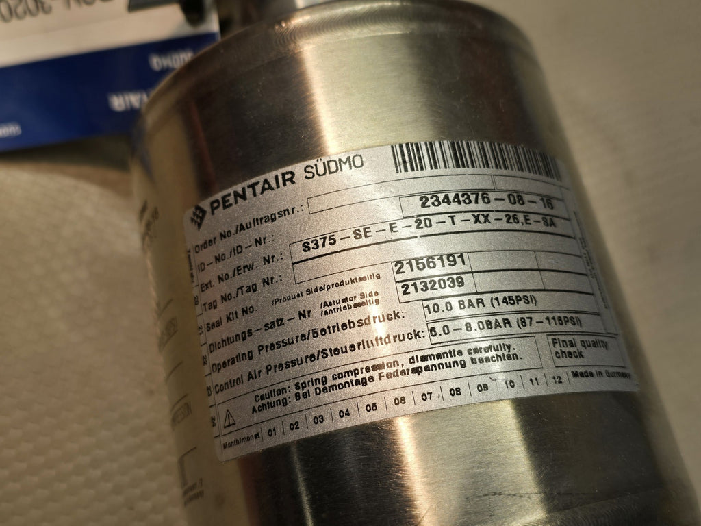 Pentair Südmo S375-SE-E-20-T-XX-26,E-SA Pneumatic Control Valve 2" Tri-Clamp 316