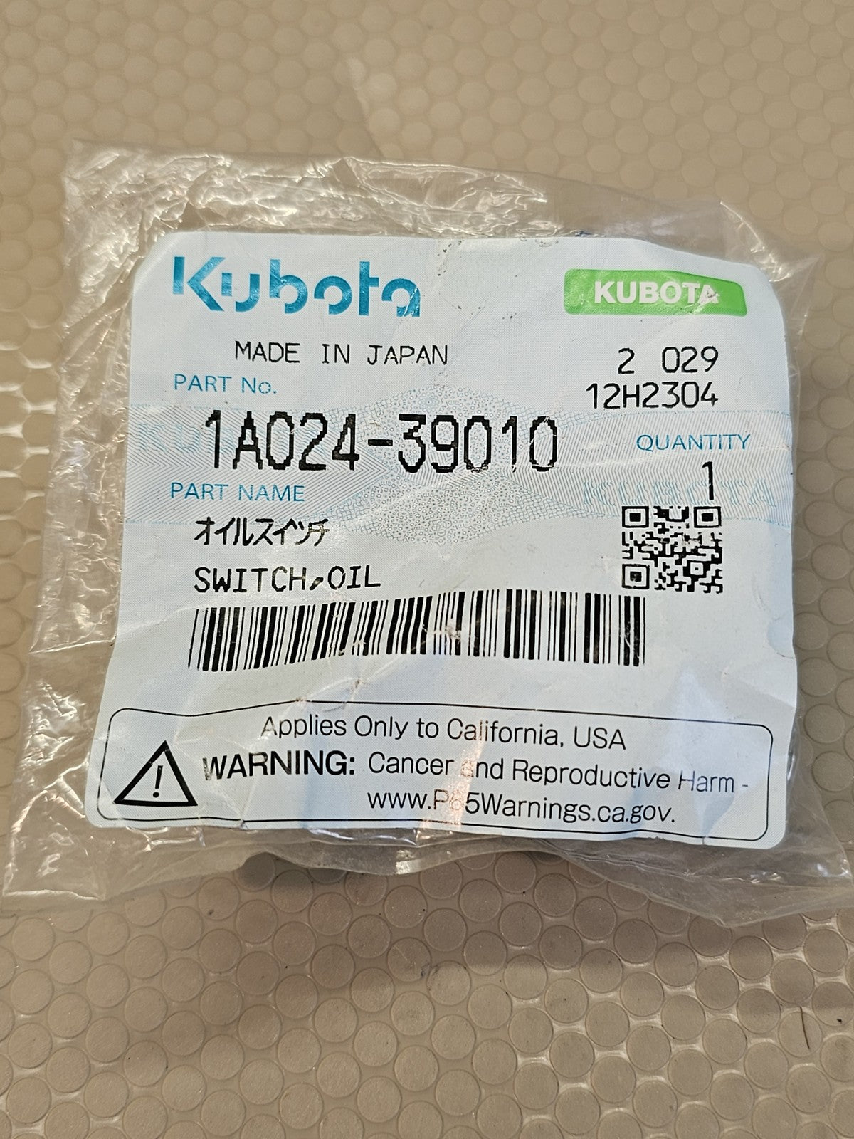 Kubota 1A024-39010 Genuine OEM Oil Pressure Sender Switch Engine