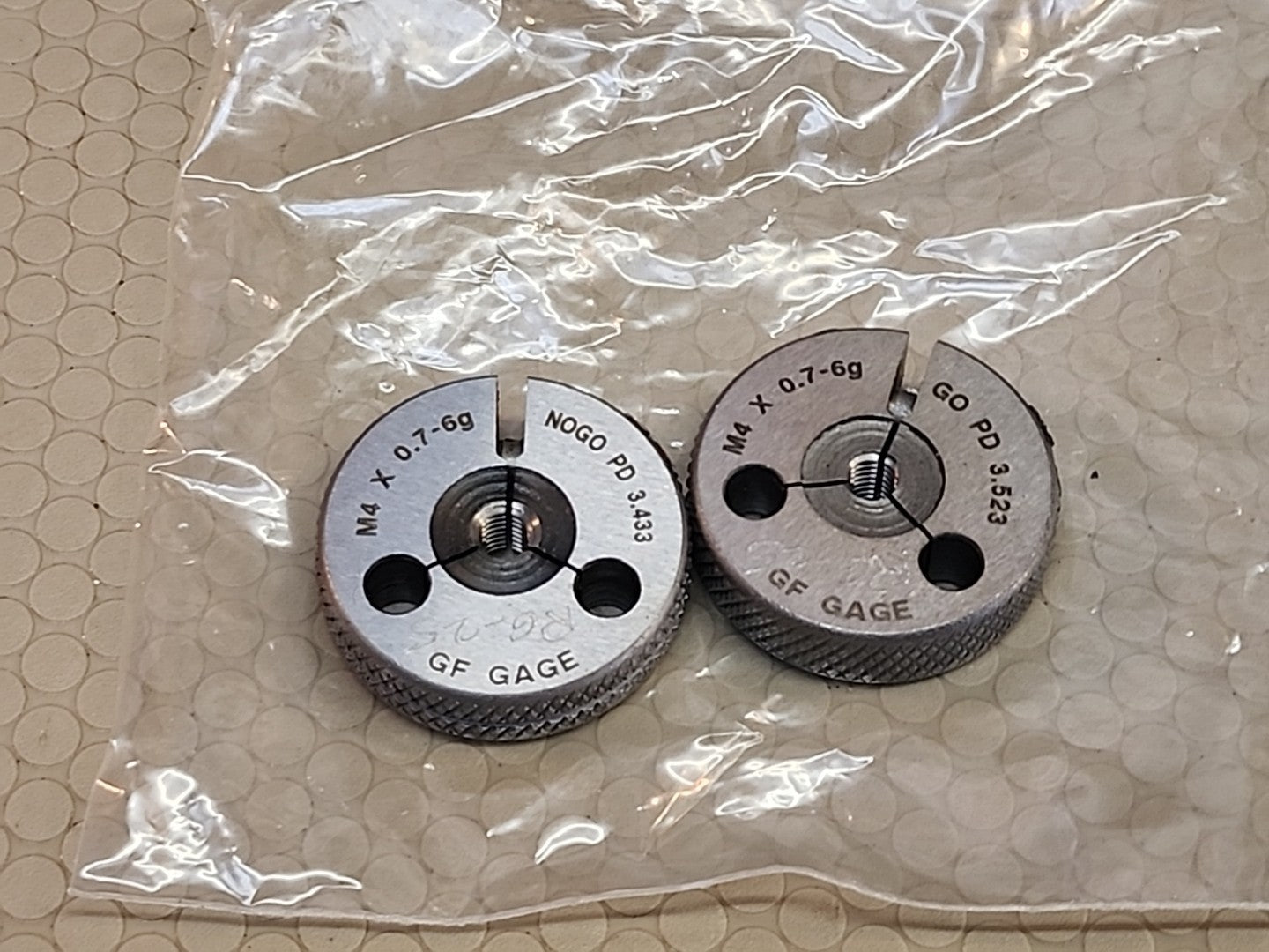 GF GAGE GO NO-GO THREADED RING GAGES M4 X 0.7-6G Go PD= 3.523 No PD= 3.433