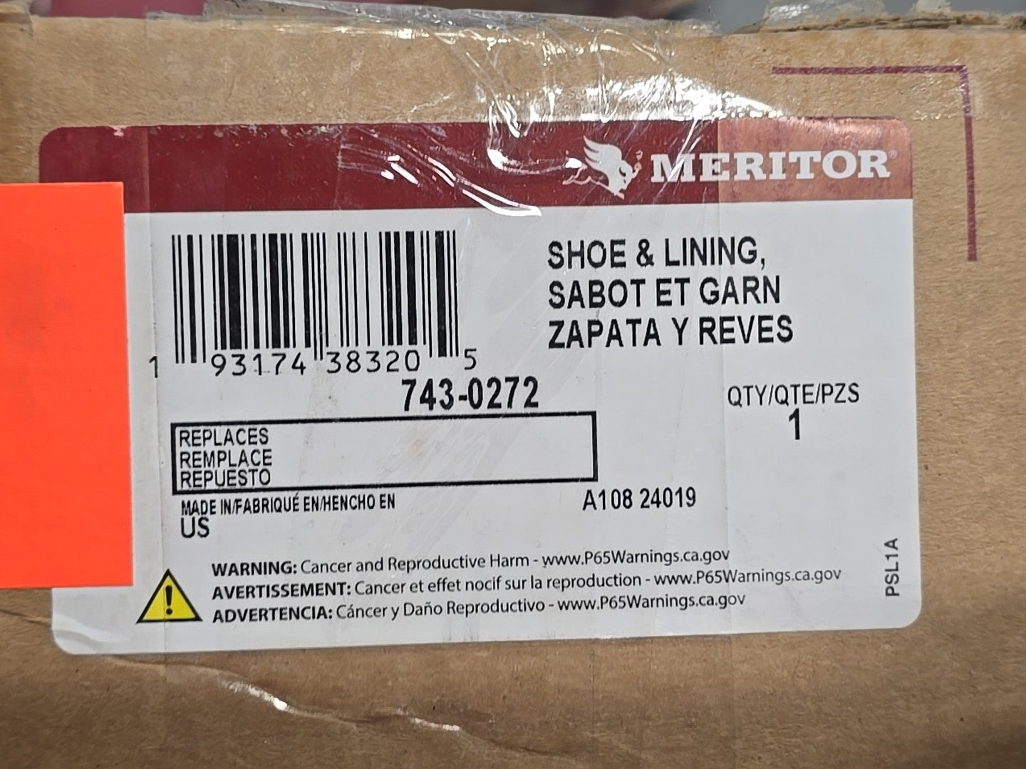 Meritor Fabco Shoe & Lining, 16 1/2 X 5, Ees-420. P/N: 7430272 or 743-0272 