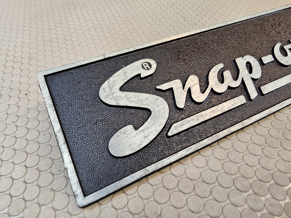 Vintage Snap-On Tool Box Metal Plate Emblem Logo Badge 5-1/8'' Wide WITH STUDS