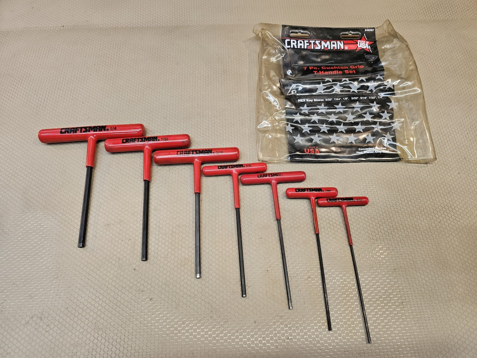Vintage Sears Craftsman USA NOS 7pc Cushion Grip T-handle Hex Key Set Sae 946297