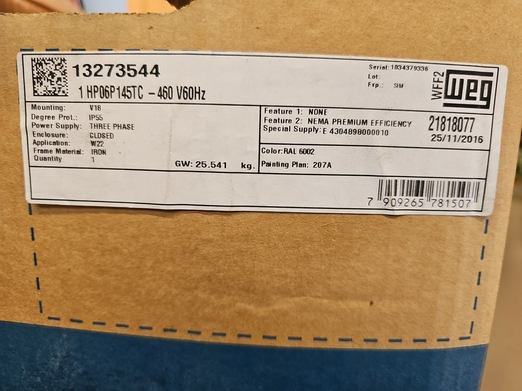 NEW WEG W22 3HP 1760 RPM 182/4TC  3Ph TEFC NEMA Premium Electric Motor te1bfoxon