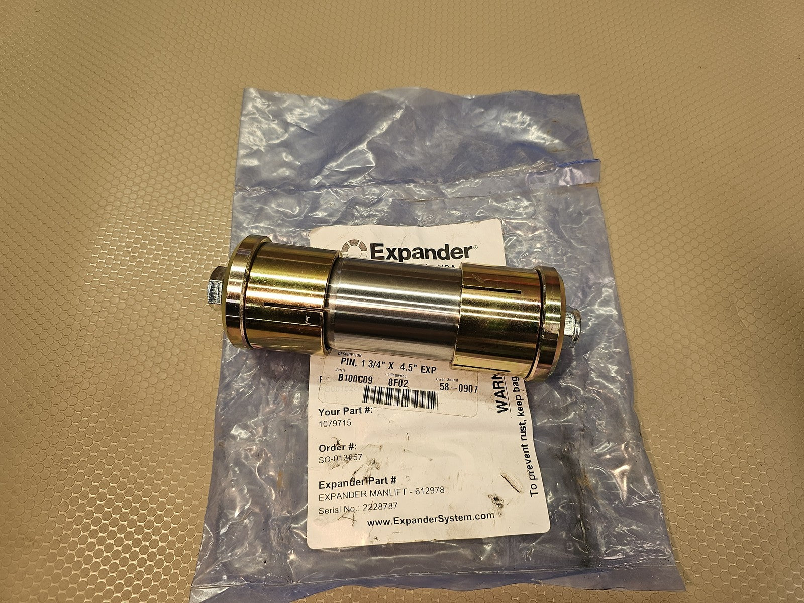 Expander 612978 Expanding Pin Manlift 1 3/4" x 4.5" New