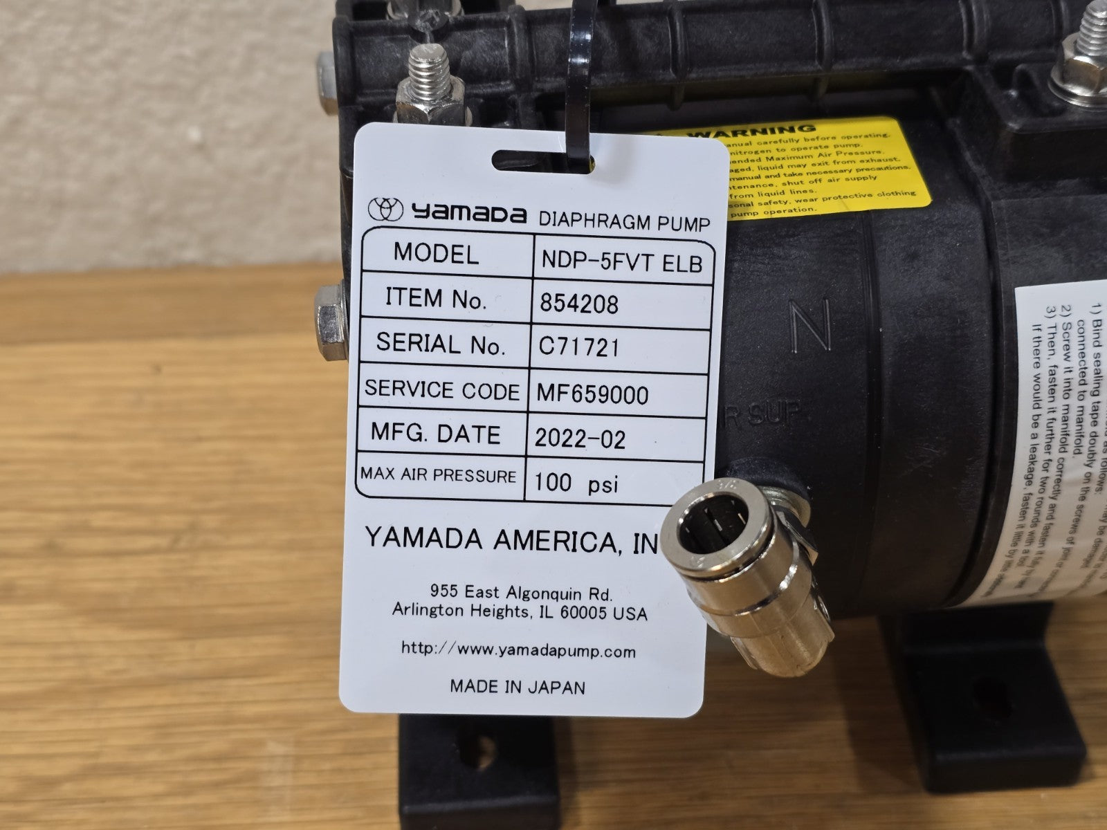 YAMADA 852064 NDP-5FVT Air Powered Double Diaphragm Pump New NDP-5FVT-ELB