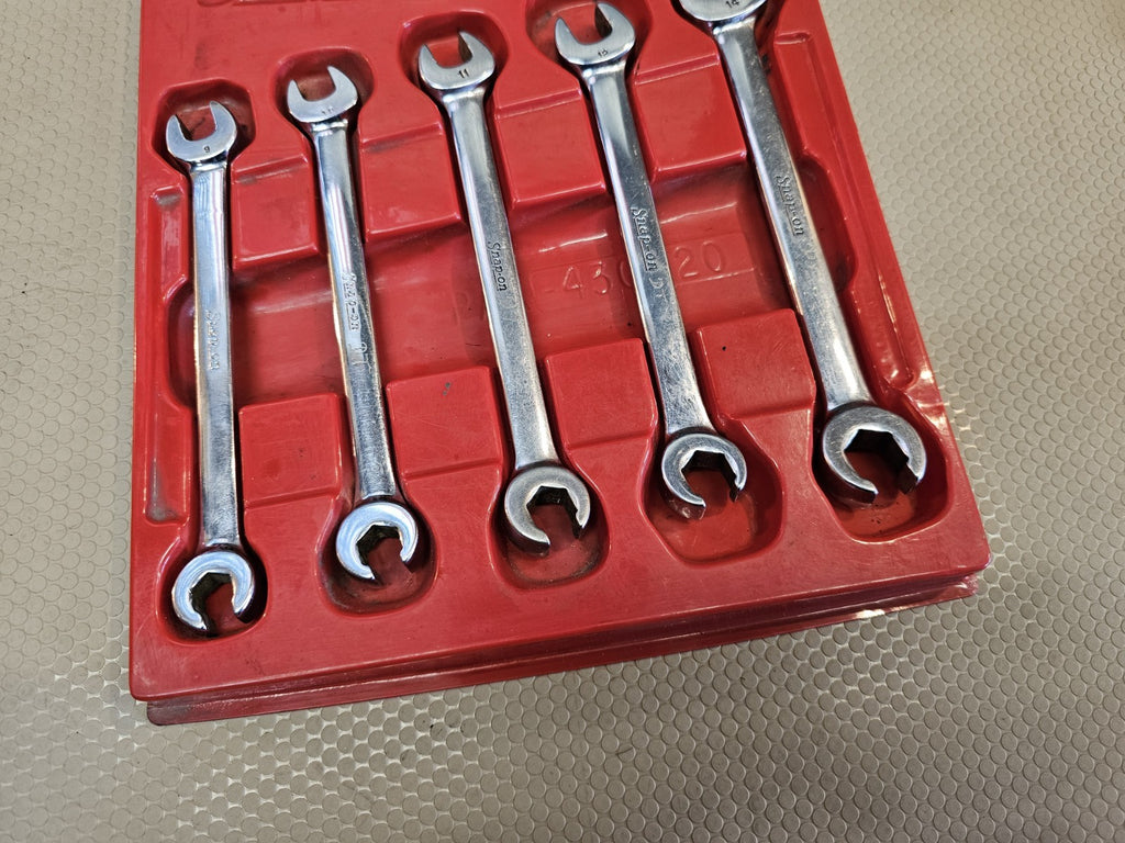Vintage Snap On Tools RXS 5 Piece Open End & Flare Nut Wrench Set In Tray *NICE!