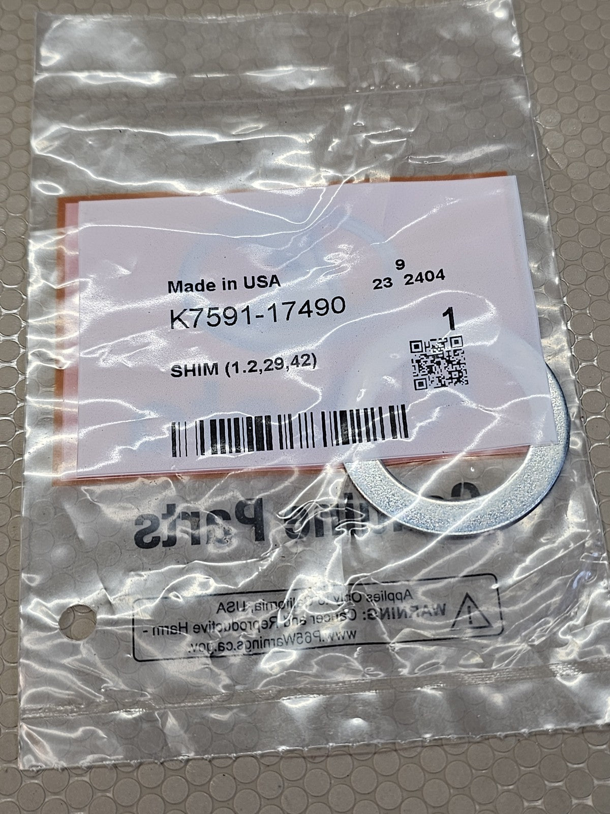 Kubota K7591-17490 Shim 1.2mm x 29mm ID x 42mm OD RTV Suspension Spacer