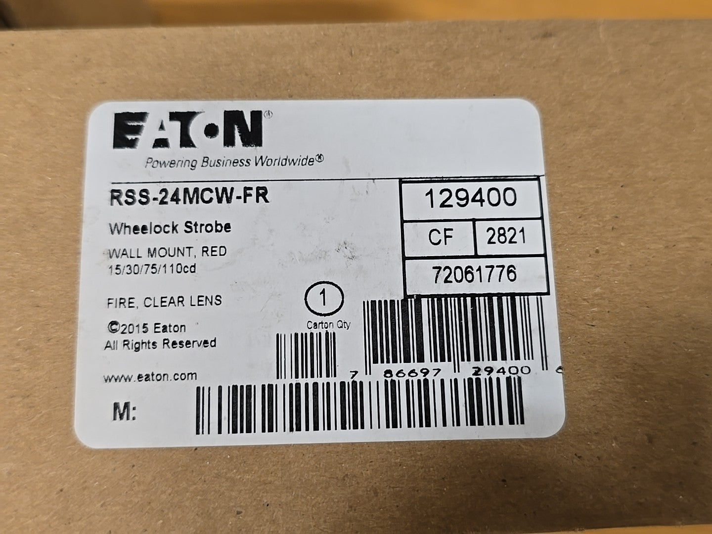 New Eaton Cooper Wheelock RSS-24MCW-FR  Fire Strobe 129400 Alarm