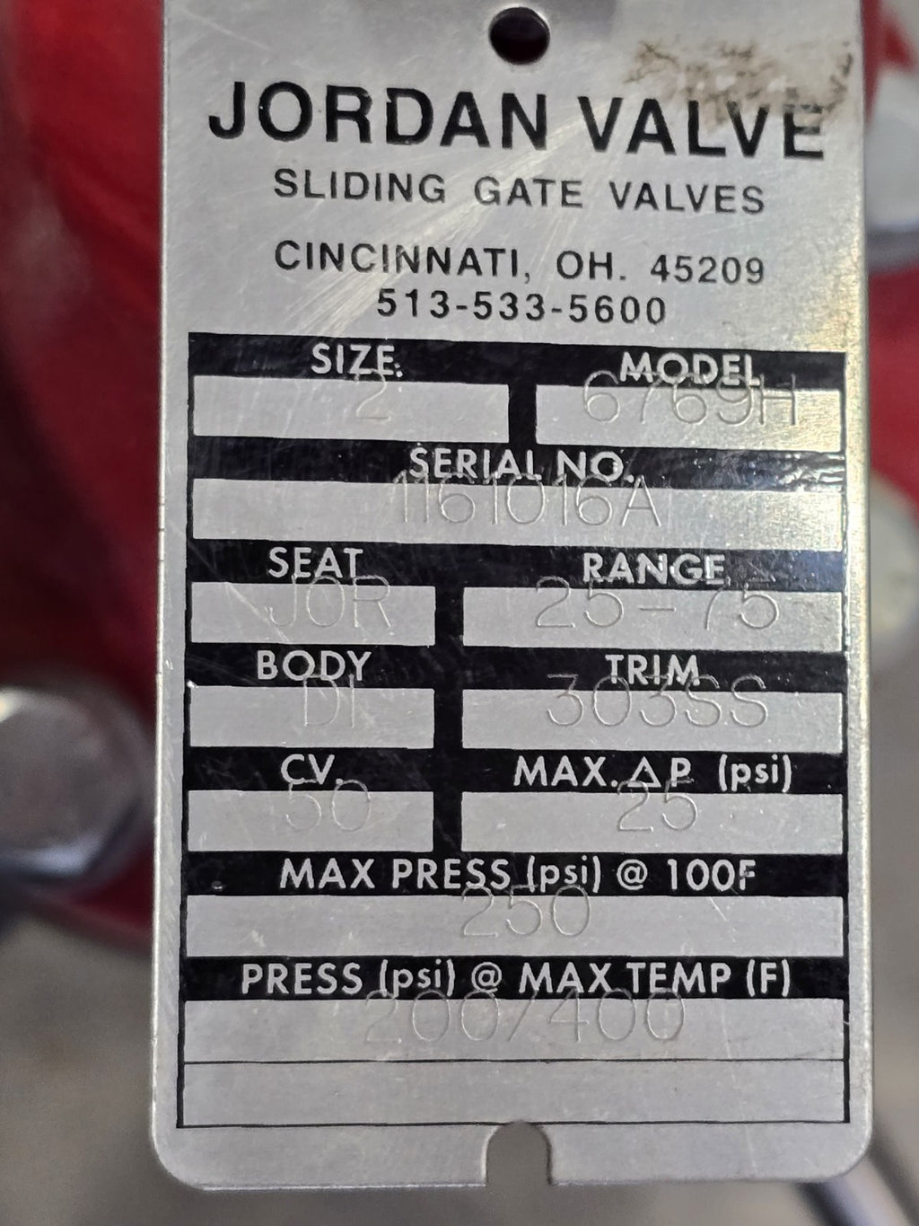 Jordan Valve 6769H Actuator Valve 2" 10-30 Range *Light Use / Unused*