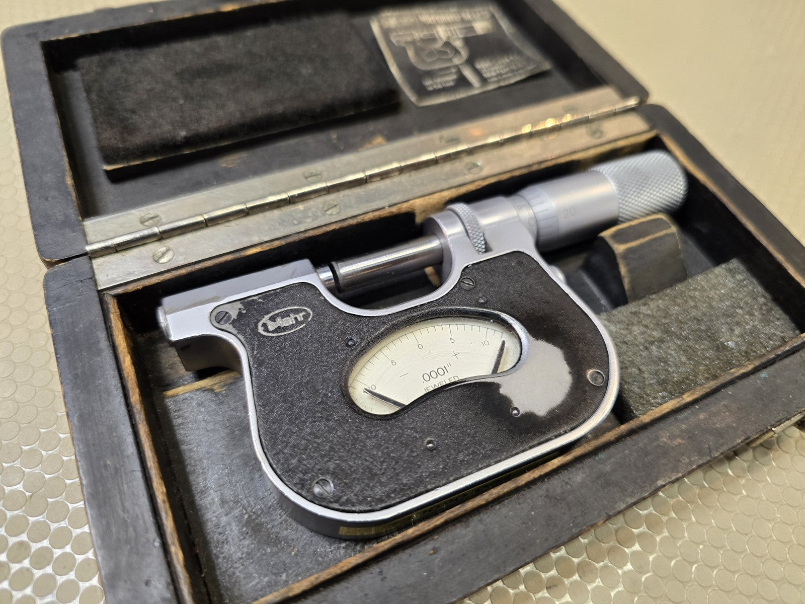 Geo Scherr Co. Carl Mahr Screw Gauge Micrometer, 1/10000" Scale, Made in Germany