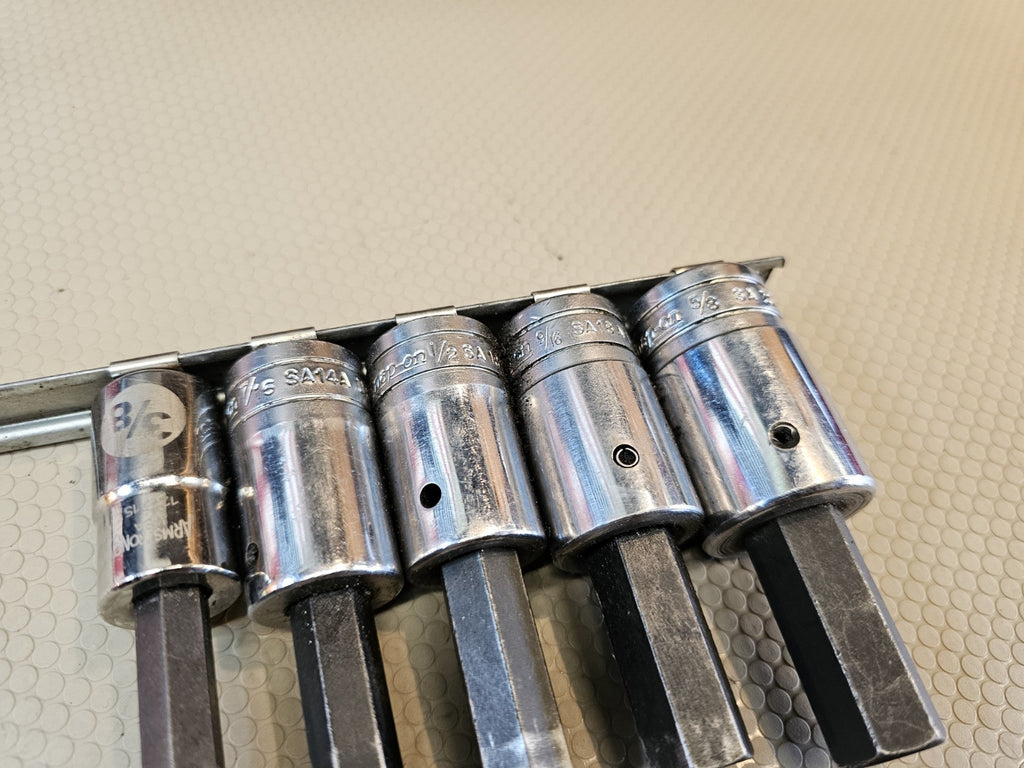 SNAP-ON 5 PC 1/2" DRIVE HEX BIT SOCKETS 5/8 9/16 1/2 7/16 3/8