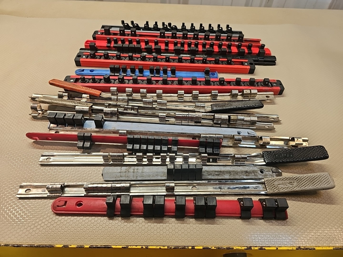 Lot of 18 Craftsman / USA Socket Rack Rail Holders 1/4", 3/8", 1/2"