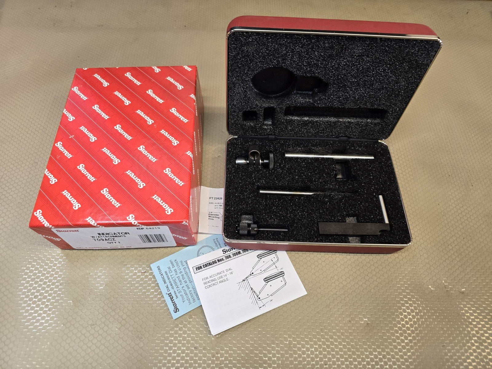 STARRETT 709ACZ Dial Test Indicator, Dovetail, Steel Attachments only *MINT*