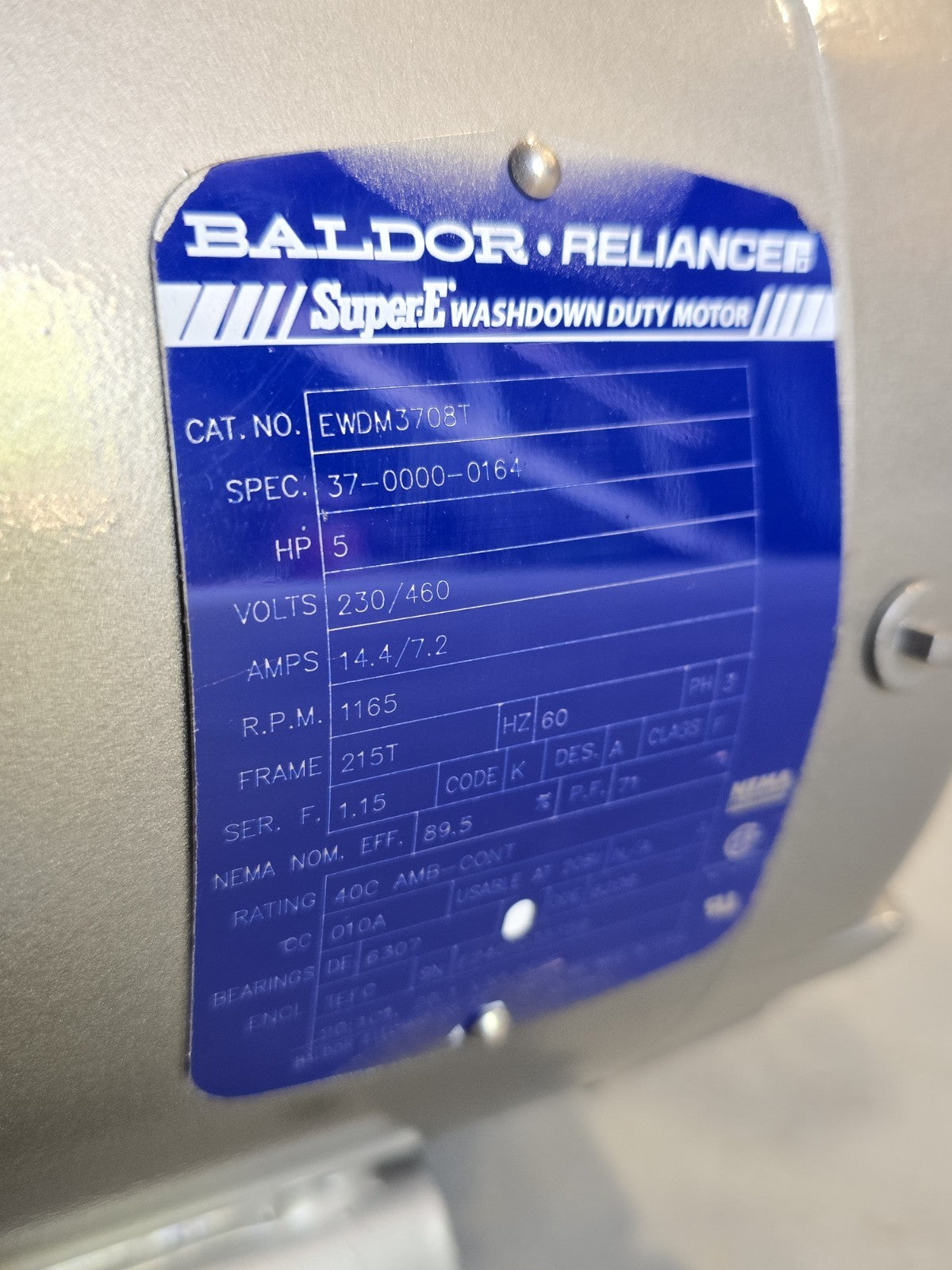 FRISTAM Baldor-Reliance EWDM3708T 5HP 1165RPM 215T 230/460V 3PH Washdown Motor