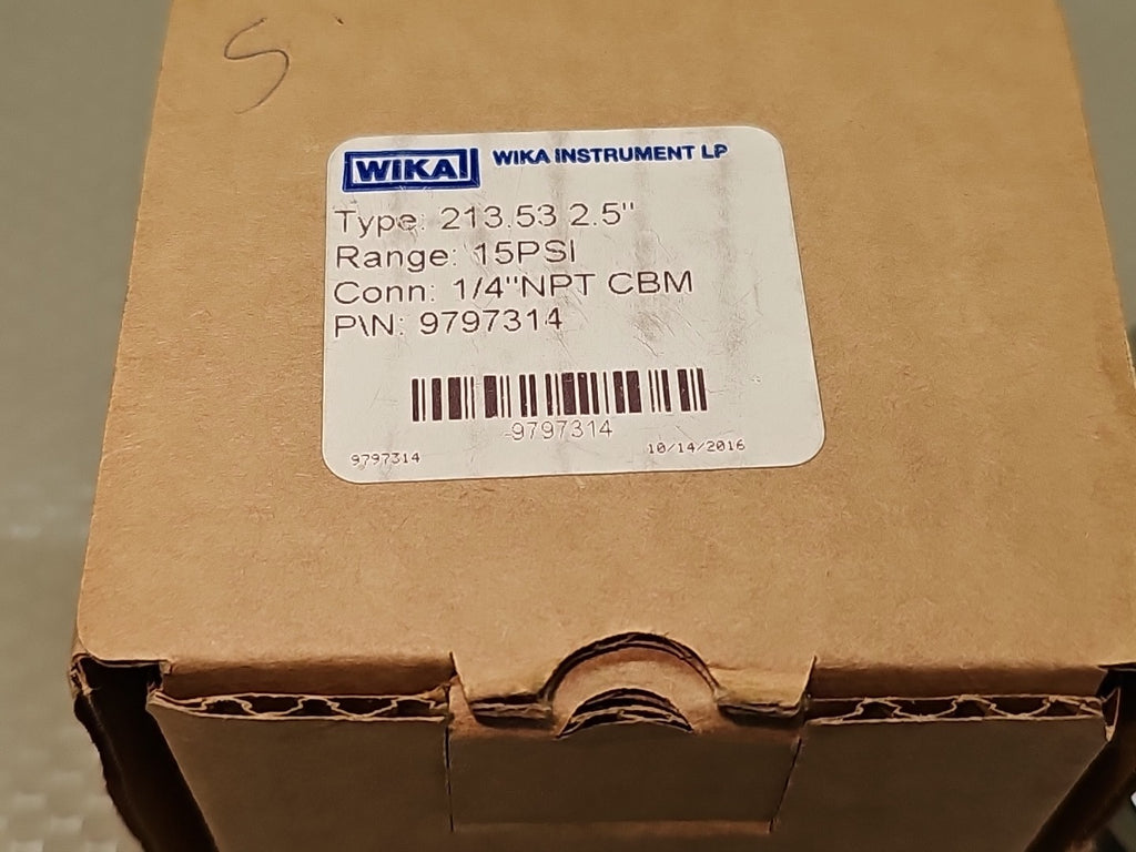 Wika Pressure Gauge 9797314 15 PSI 1/4" 2.5" Diameter