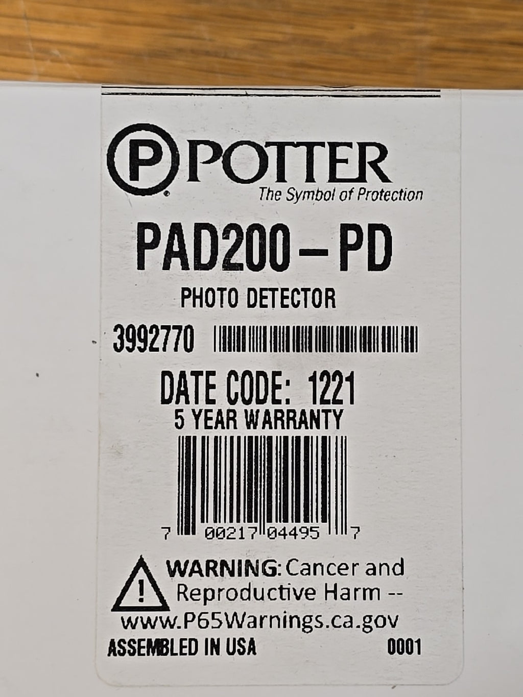 Potter PAD200-PD Photoelectric Addressable Smoke Detector (NEW) 3992770