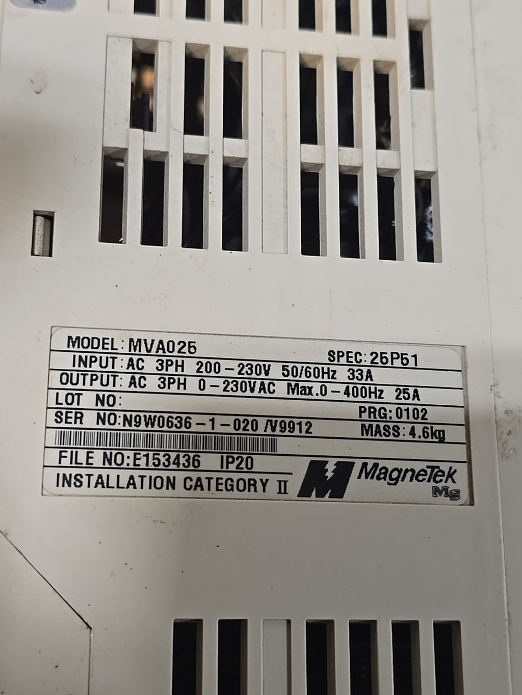 YASKAWA MAGNETEK MVA025 SPEC: GPD 315 VARIABLE SPEED DRIVE "TESTED GOOD"