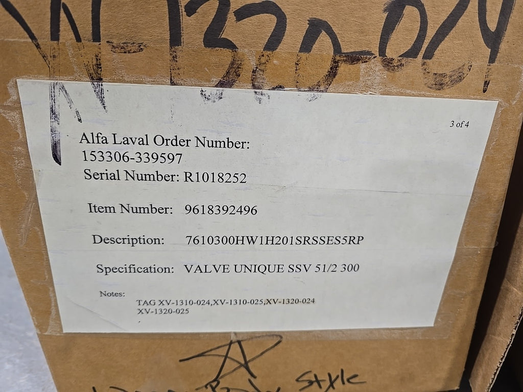 NEW Alfa Laval Unique SSV Sanitary Valve 7610300 Series w/ PN10 Actuator