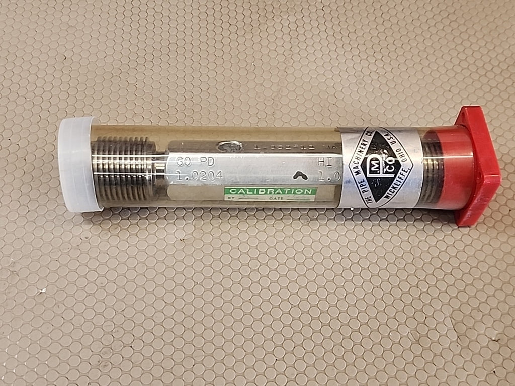 THE PIPE MACHINERY CO THREAD PLUG GAGE 1.062-12 NA-3G GO PD 1.0204 HI PD 1.0274