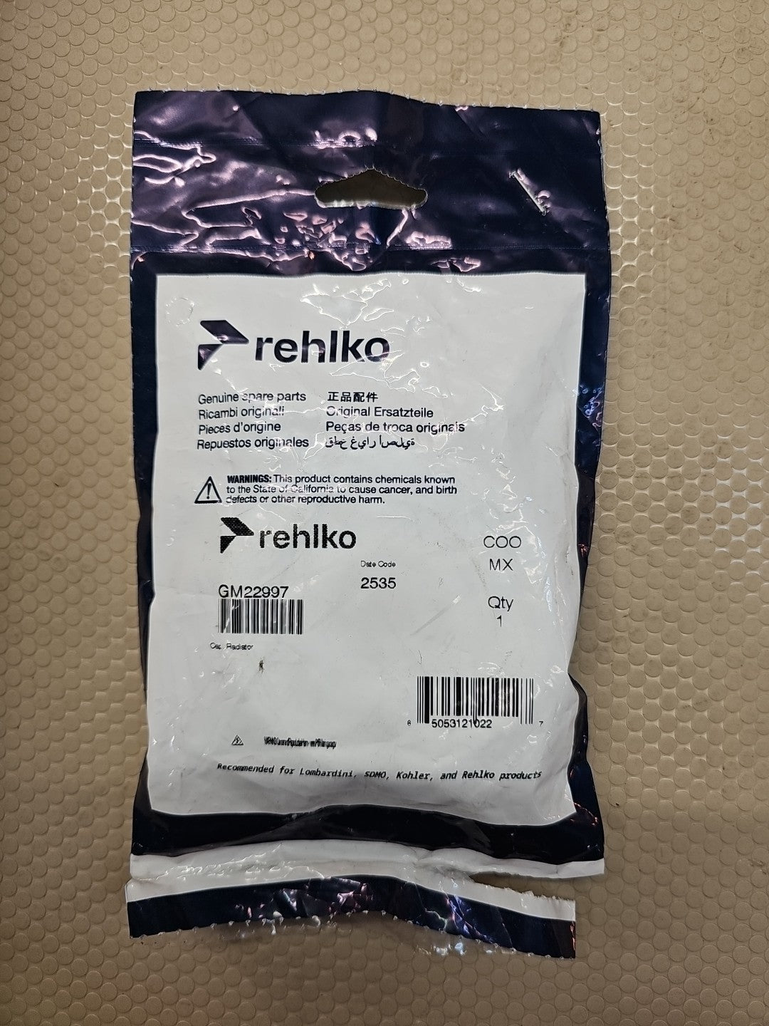 Kohler / Rehlko Gm22997 Radiator Cap New