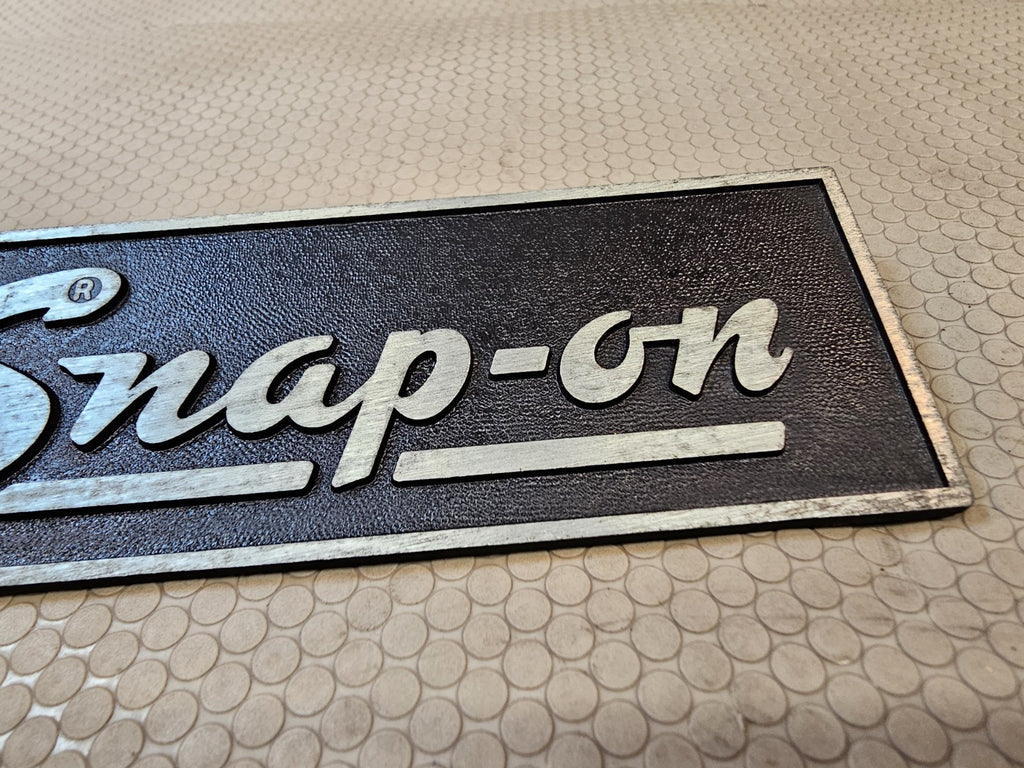 Vintage Snap-On Tool Box Metal Plate Emblem Logo Badge 5-1/8'' Wide WITH STUDS