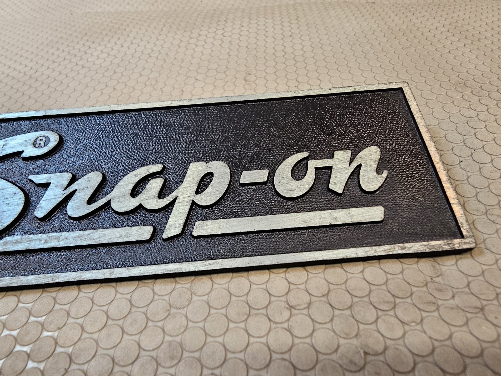Vintage Snap-On Tool Box Metal Plate Emblem Logo Badge 5-1/8'' Wide WITH STUDS