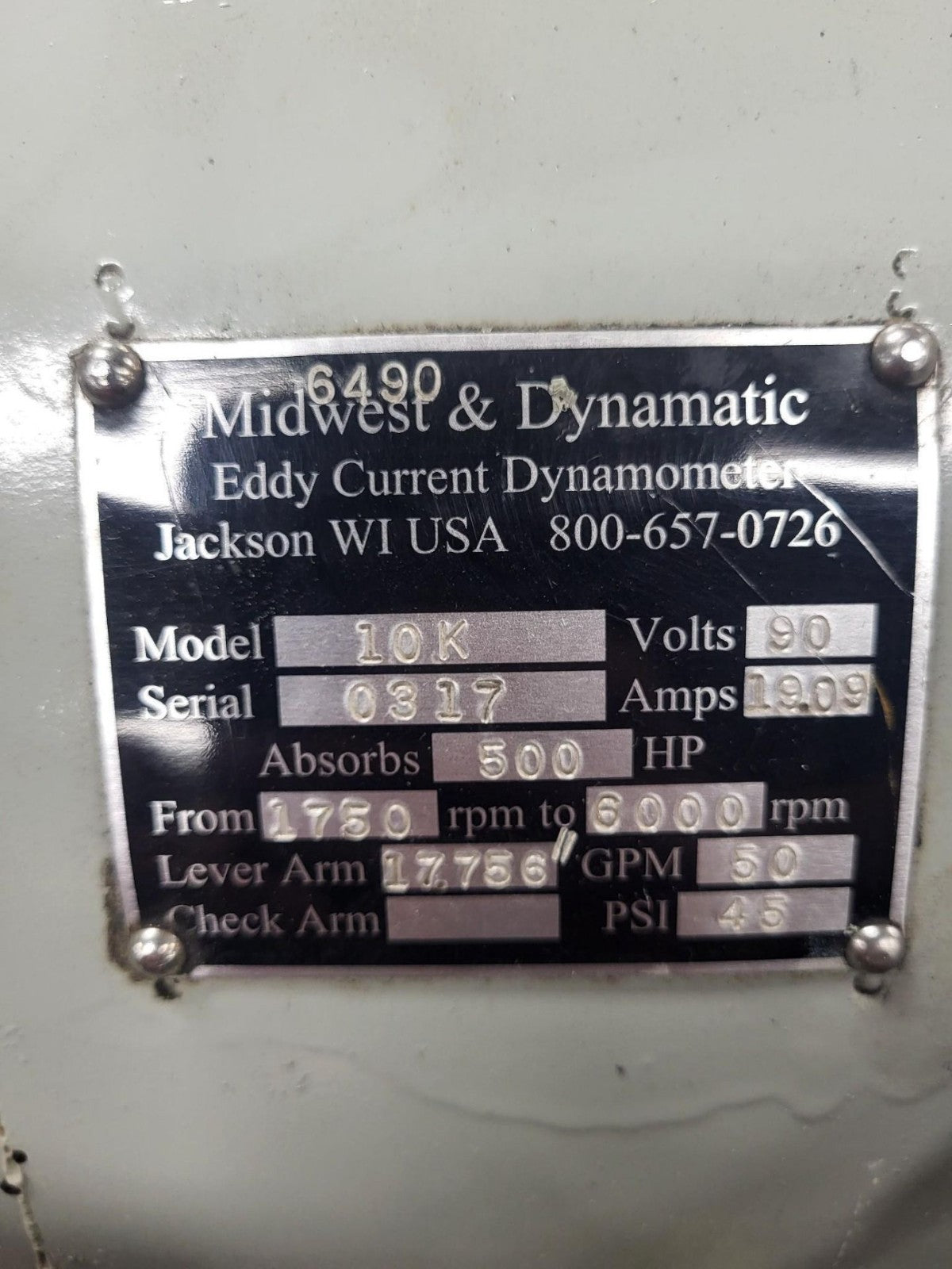 GE Midwest & Dy Eddy Current 10K 500 HP DYNAMOMETER 2500 8000 RPM Dyno Engine