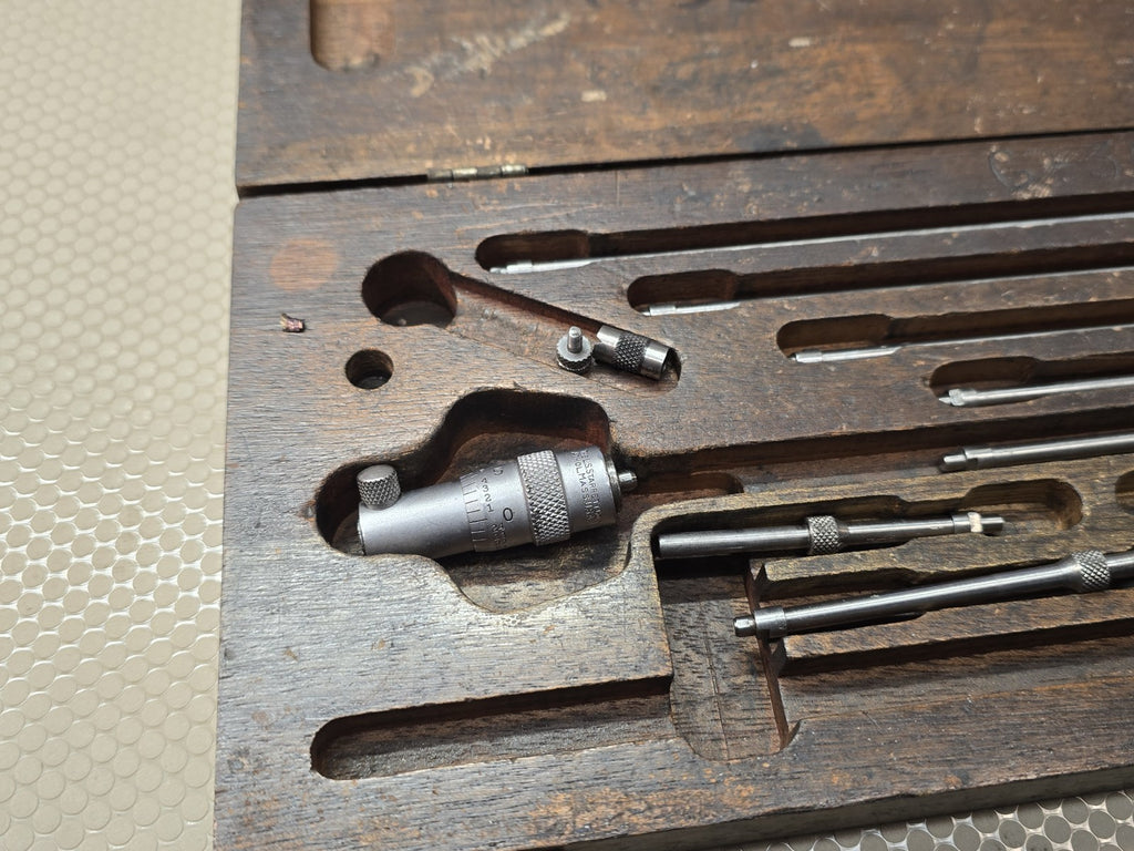 Vintage Starrett No. 124-B Machinist Inside Micrometer Set with Wooden Case USA