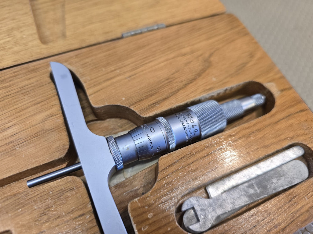 Scherr-Tumico Machinist Micrometer Depth Gauge Set w/6x Rods & Wooden Case