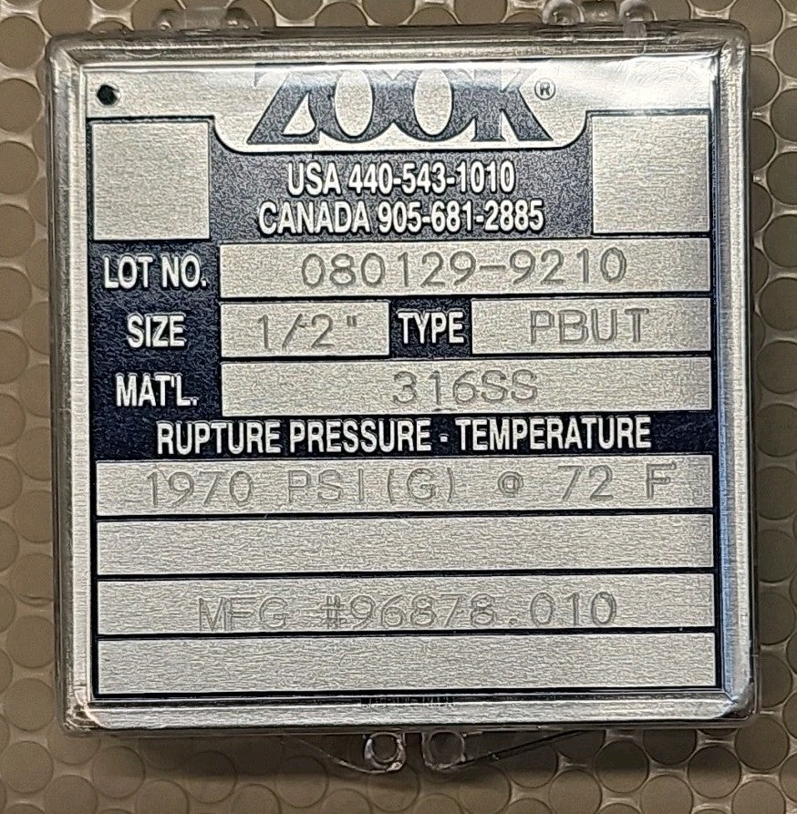 ZOOK 080129-9210 1/2" TYPE PBUT 1970 PSI (G)