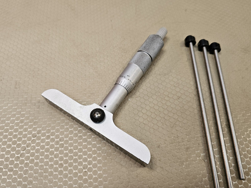 Mitutoyo 129-131 Depth Micrometer Set .001" Grad - DMC 4" Base With 3 Rods Long