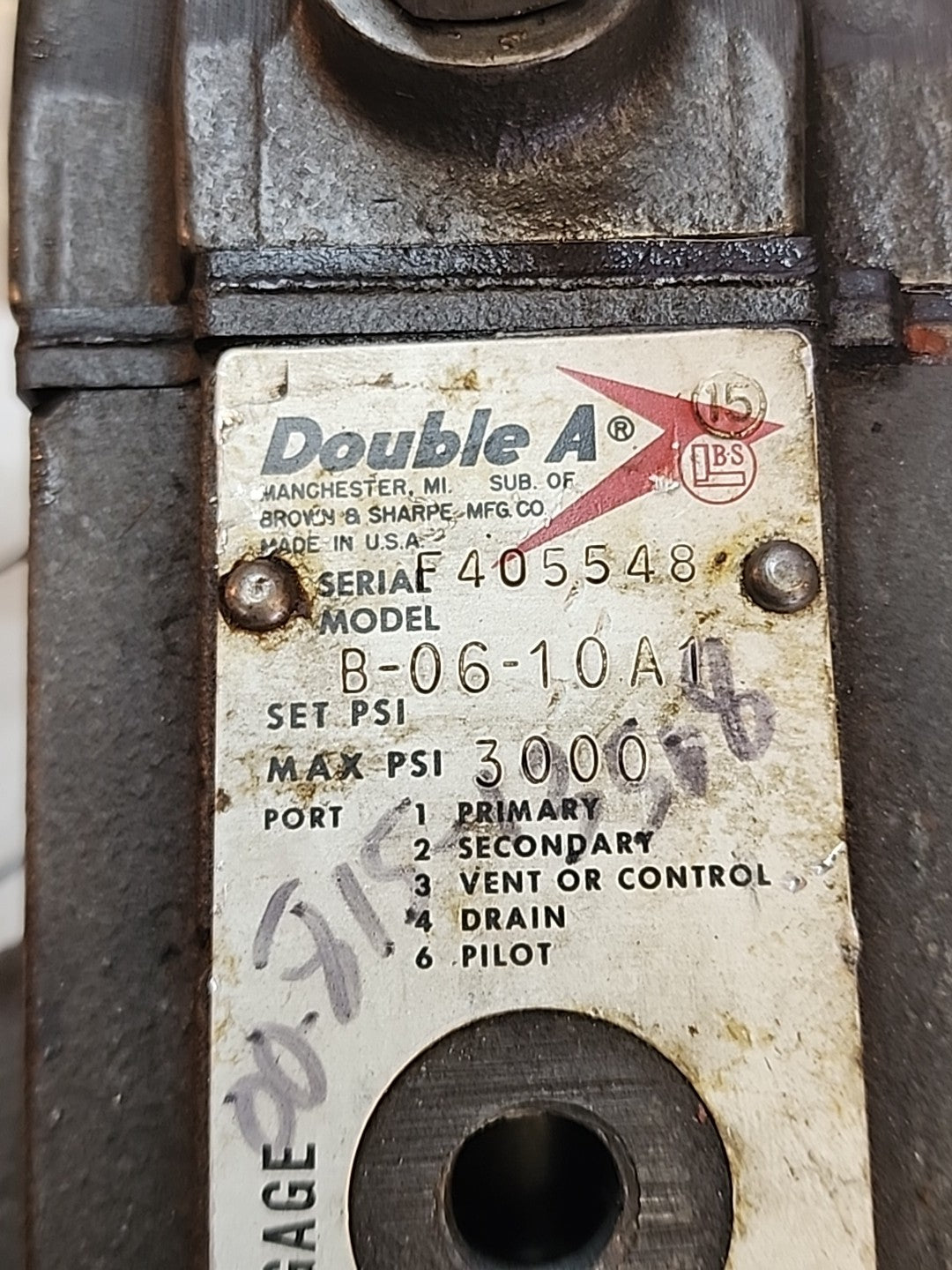 DOUBLE A B-06-2M-10A1, MAX PSI 3000