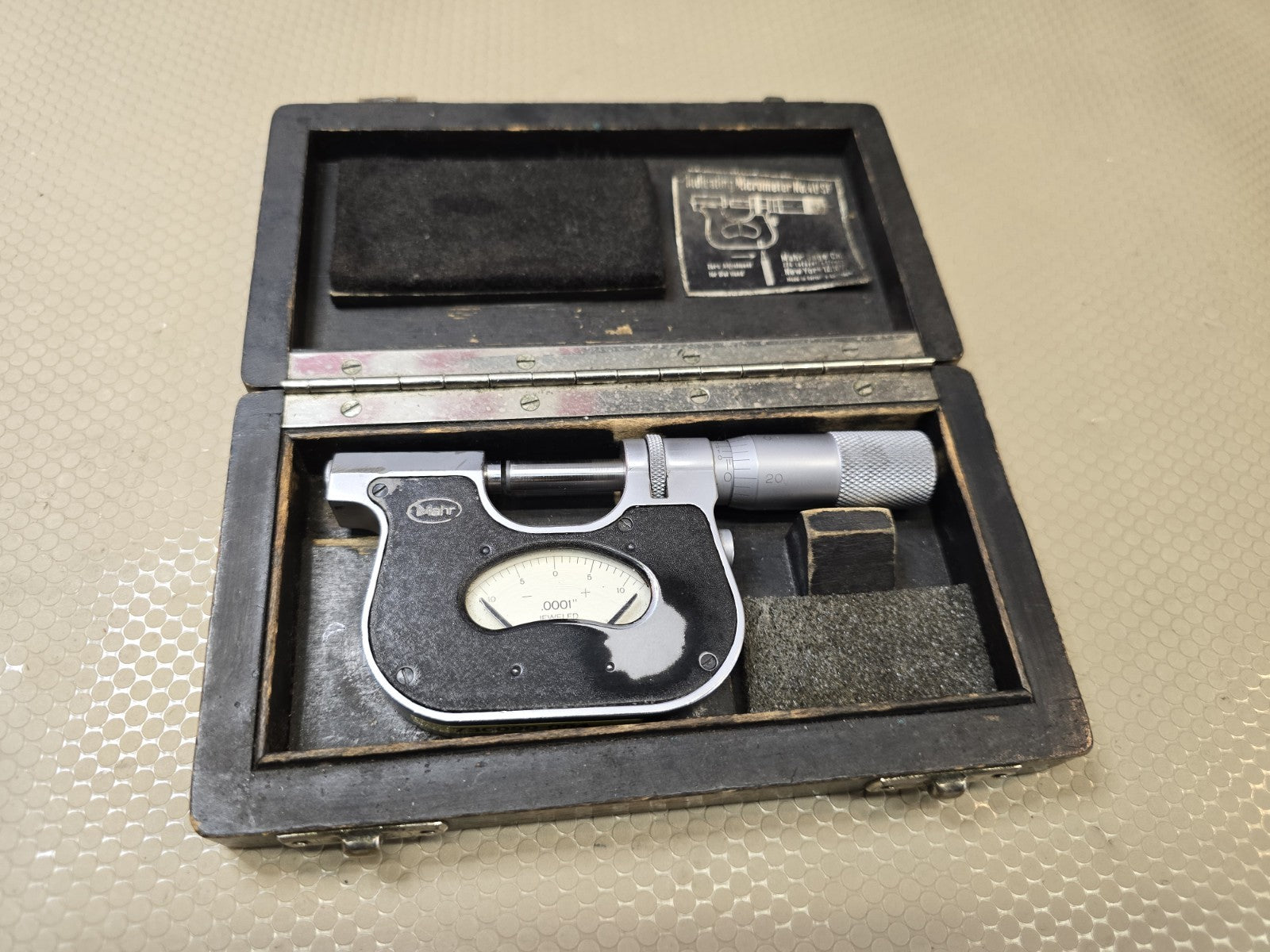 Geo Scherr Co. Carl Mahr Screw Gauge Micrometer, 1/10000" Scale, Made in Germany