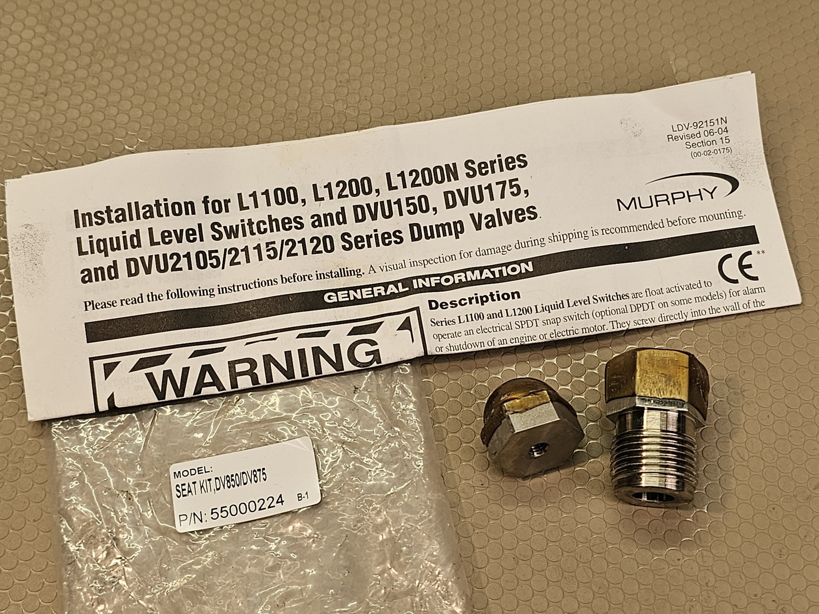 MURPHY 55000224 Seat Kit DV850/DV875 Liquid Level Switches Dump Valves New