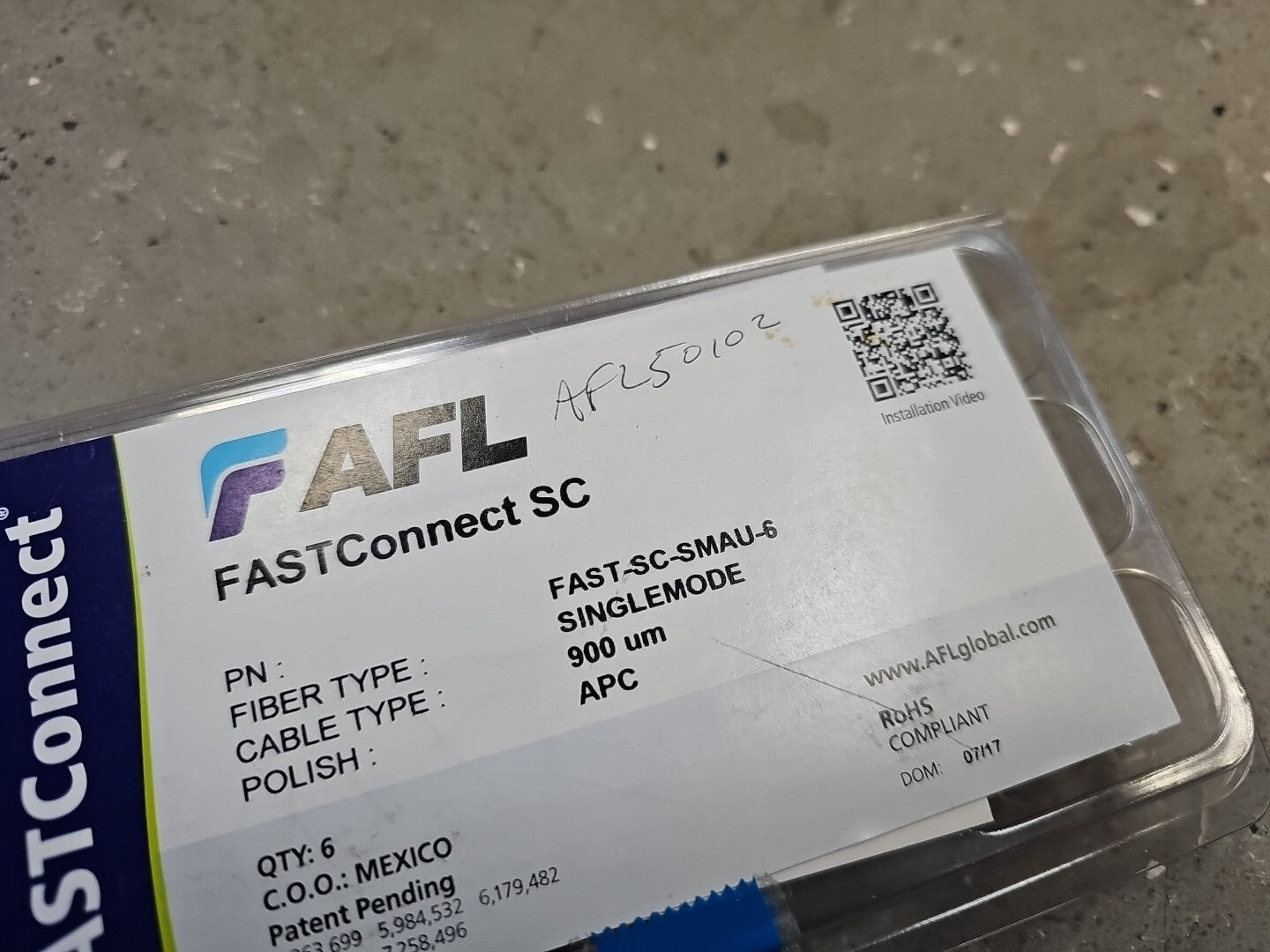 AFL Global FAST-SC-SMAU-6 3 of 6 SC/APC Singlemode Connectors FNFP