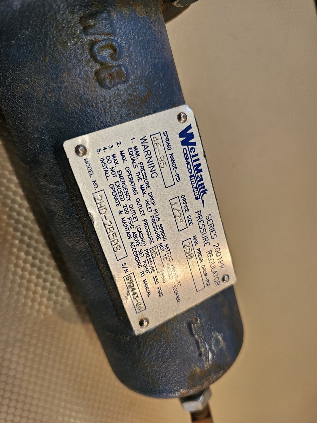 Wellmark Series 2001PR Pressure Regulator 1/2" 2HD-2B50s 