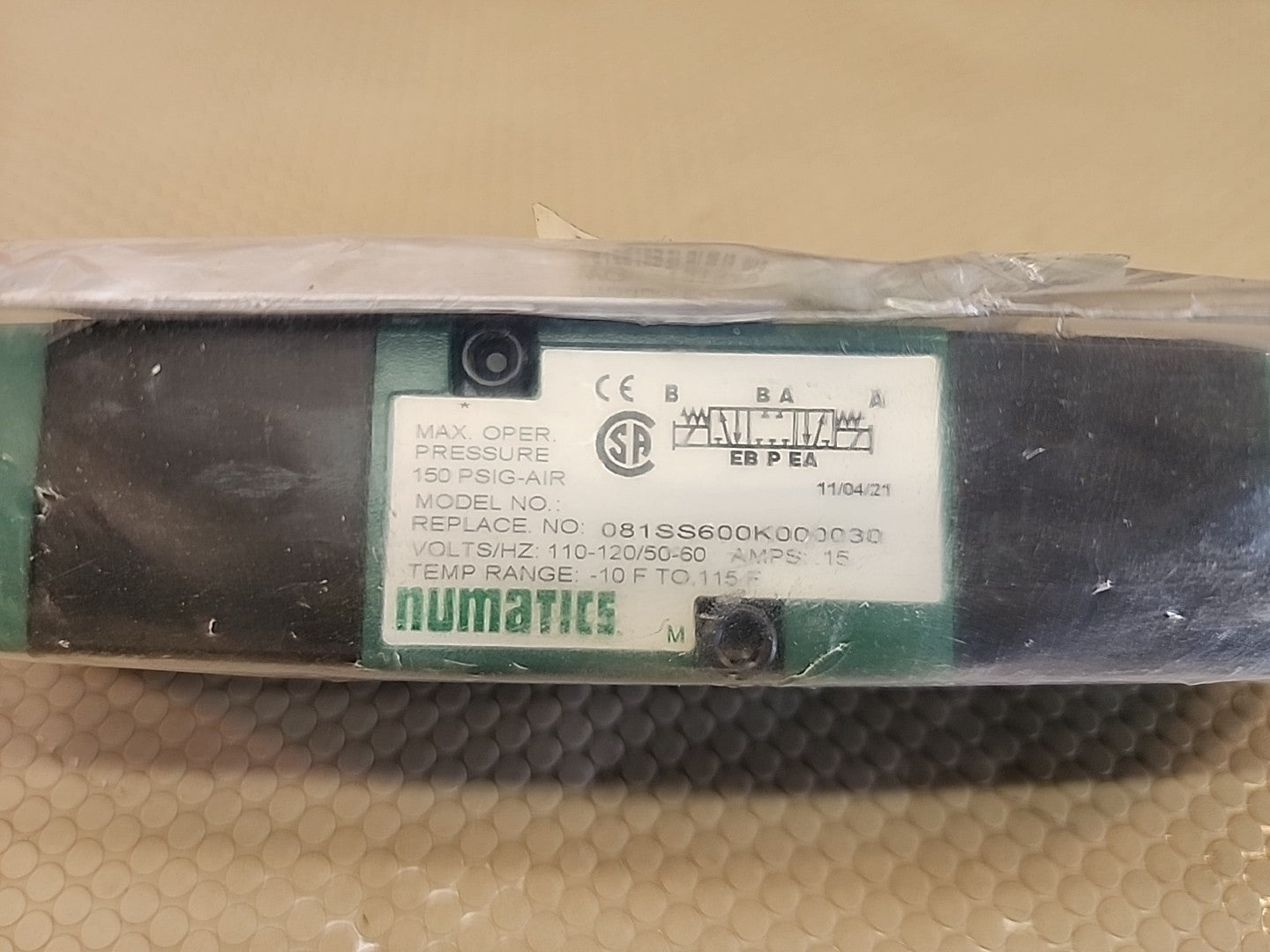 NEW NUMATIC 081SS600K000030 SOLENOID VALVE 110/120 V COIL