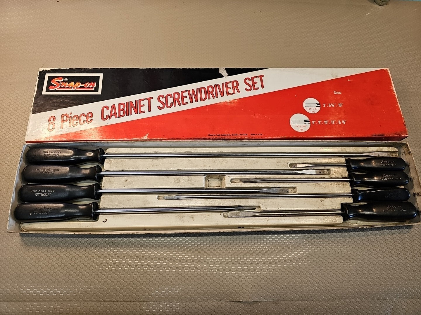 Snap-on Tools SCD80 8 pc Long Cabinet Screwdriver Set + Box Vintage Black Hard