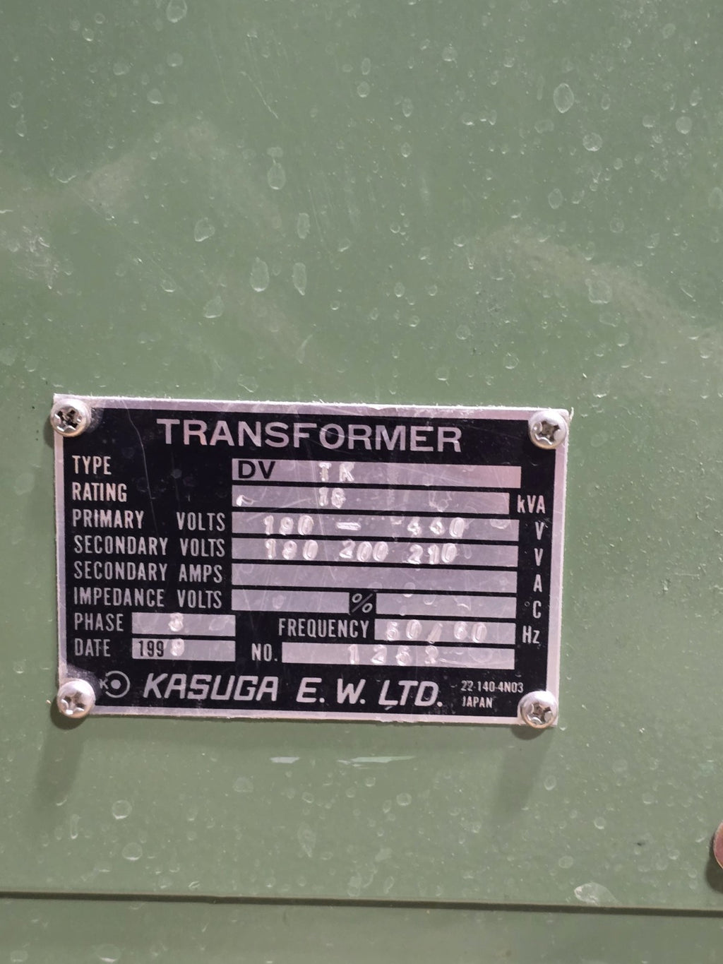 Kasuga 18kVA Multi-Tap Transformer | 3-Phase | 190V-440V to 200V/210V  CNC Ready