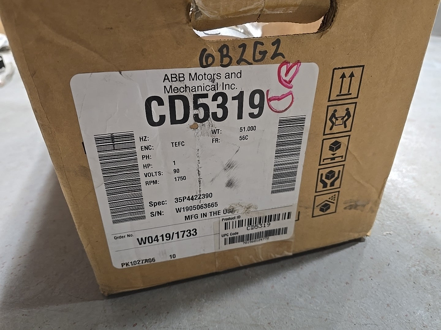 NEW Baldor Reliance CD5319 DC Motor 180V 1Hp 5A 1750 RPM 56C Frame 5/8" Shaft